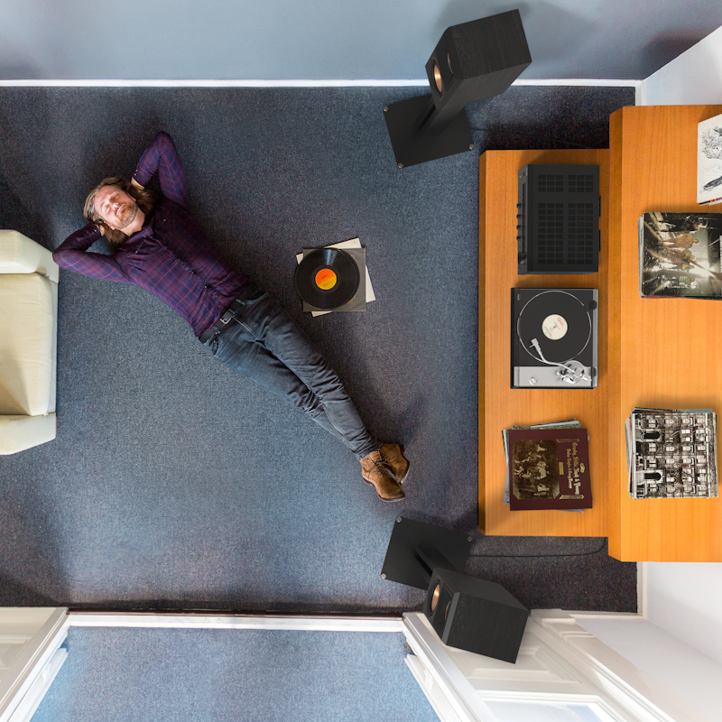 Onkyo TX 8470 Black and Klipsch RP 500 M Overhead in Listening Room 2000x2000